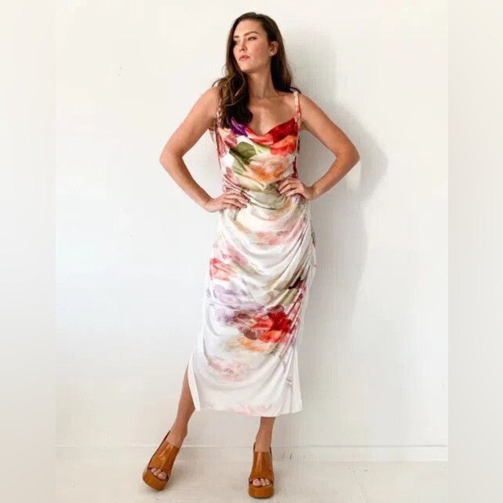 Leo Lin Elegant Multicolor Draped Women's Dress - Picture 2 of 7